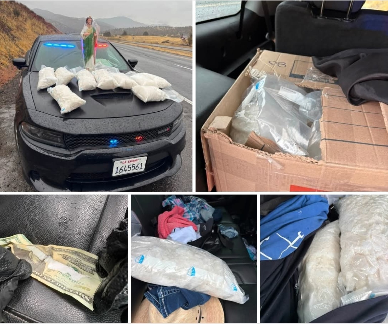 Photo collage showing bags of methamphetamine authorities reported seizing during a traffic stop in north Yreka. Photo courtesy of the Siskiyou County Sheriff’s Office.