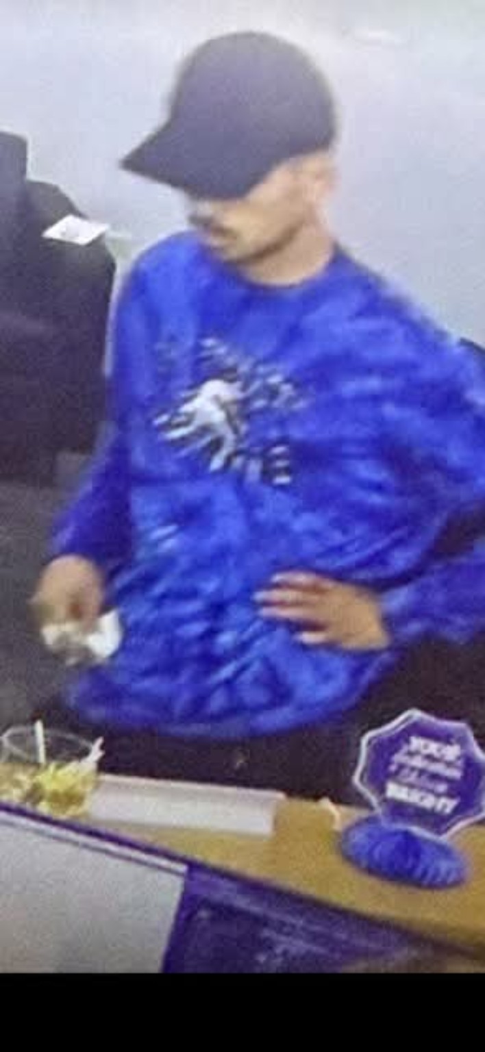 Surveillance image released by Redding Police Department during the Rogue Credit Union robbery investigation. Photo courtesy of Redding Police Department.