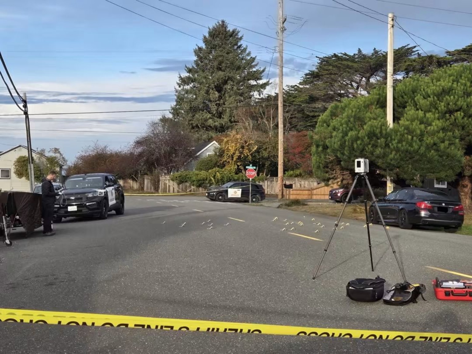 Deputies investigate the Higgins Street shooting scene in Eureka. Photo courtesy of the Humboldt County Sheriff’s Office.